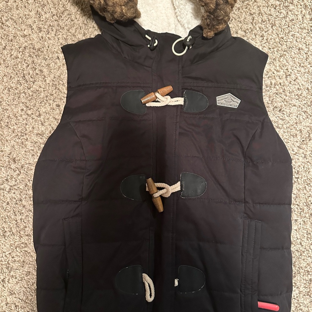 Black Hooded Vest with Toggle Closures